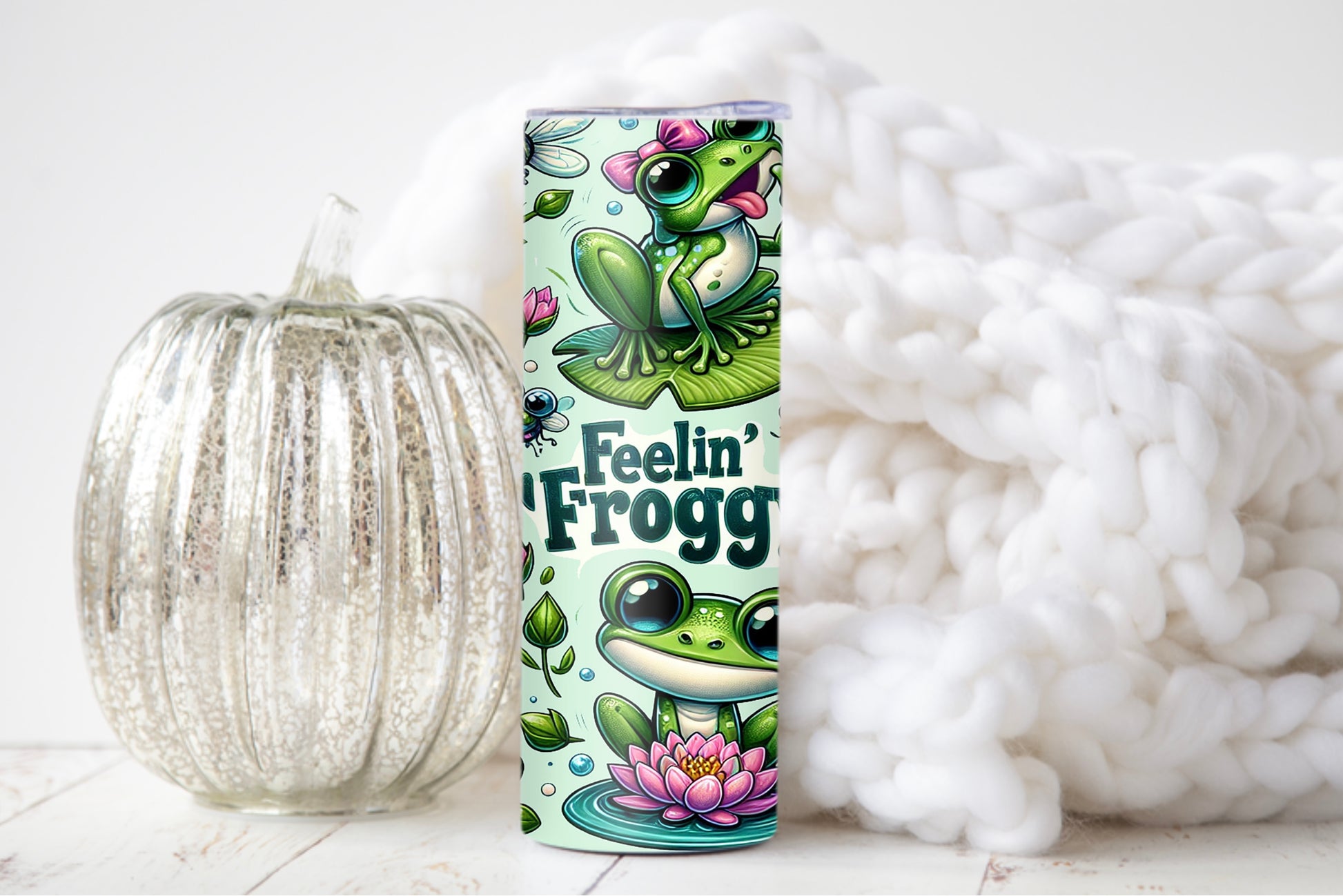 Cottagecore frog aesthetic tumbler gift with reusable straw and lid