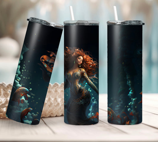 Fairycore Black Mermaid Tumbler Black Girl Magic – 20oz Skinny Cup with Lids & Straw - Sippincity