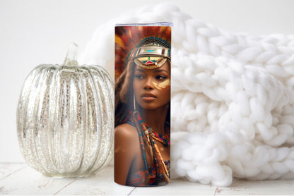 Close-up of melanin queen tumbler in warm earthy tones