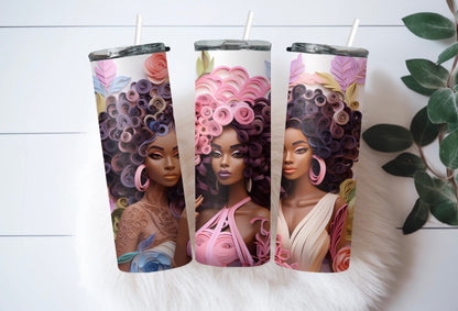 3D Black Girl Magic Tumbler with melanin artwork and crown