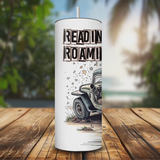 Stainless steel skinny tumbler for book lovers and road trip fans-video
