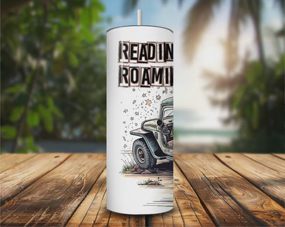 Stainless steel skinny tumbler for book lovers and road trip fans-video