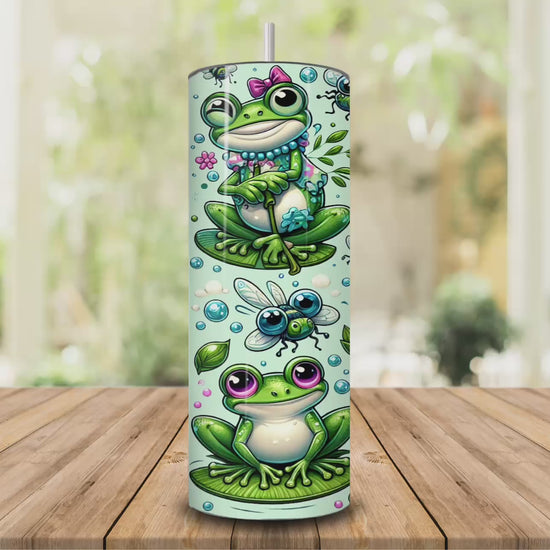 Adorable froggy-themed stainless steel skinny tumbler for cold drinks-video