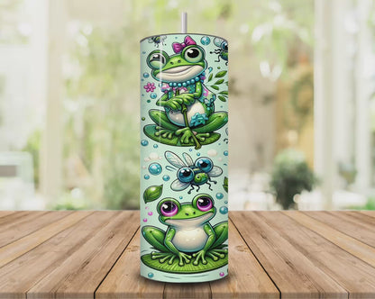 Adorable froggy-themed stainless steel skinny tumbler for cold drinks-video