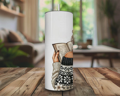 Festive Christmas Book Lover Tumbler-Cozy Reading & Coffee Mug