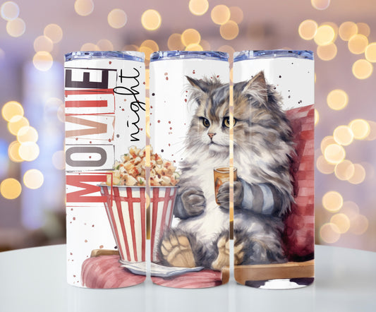 Funny Cat Movie Night Tumbler – Cozy Popcorn & Drink Cup - Sippincity