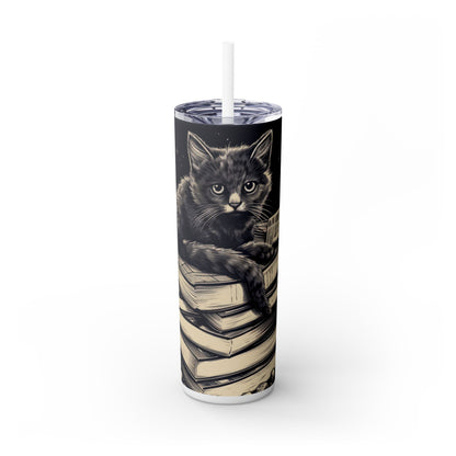 Stack of Books Cat Tumbler – Cute Reading Cat Mug - Sippincity