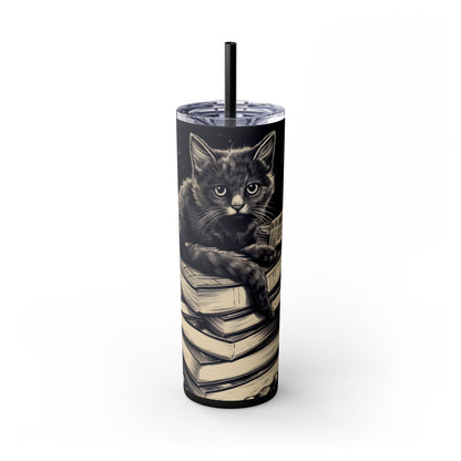 Stack of Books Cat Tumbler – Cute Reading Cat Mug - Sippincity