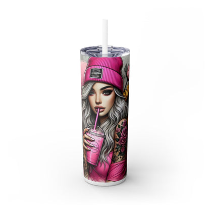 Sunflower & Roses Tattoo Tumbler for Her - Aesthetic Pink Drinkware 20 oz - Sippincity