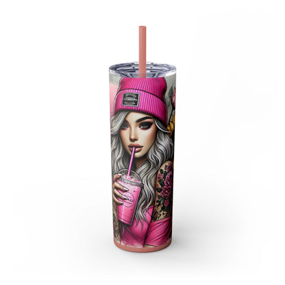 Sunflower & Roses Tattoo Tumbler for Her - Aesthetic Pink Drinkware 20 oz - Sippincity