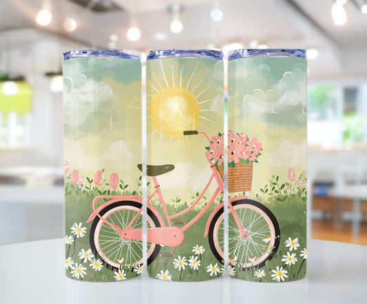 Vintage Pink Bike Tumbler – Cottagecore Floral Bicycle Cup - Sippincity