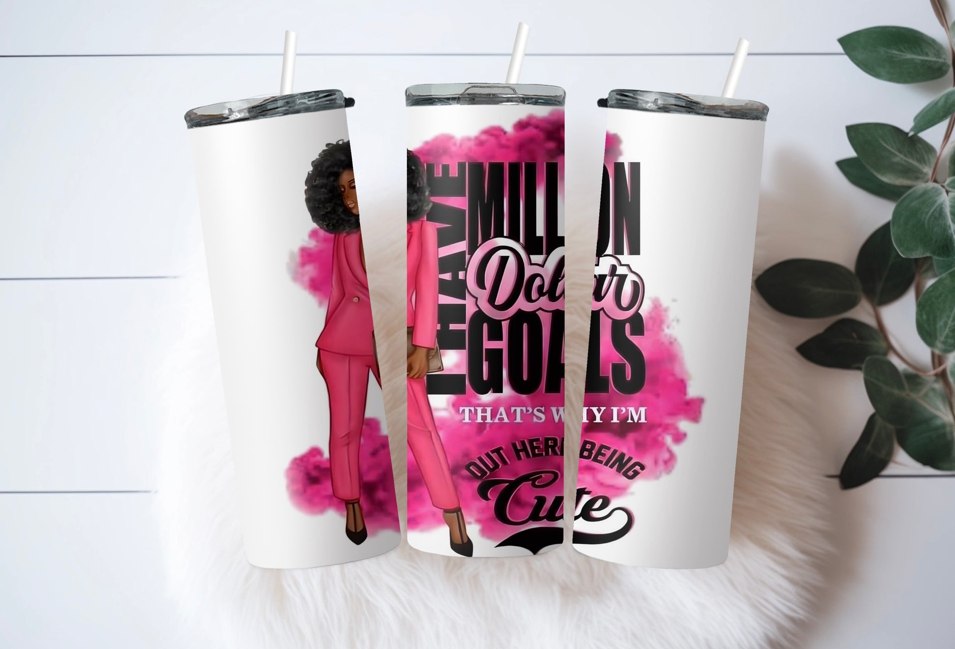 Afro Boss Babe Pink Tumbler - Million Dollar Goals Motivation - Sippincity