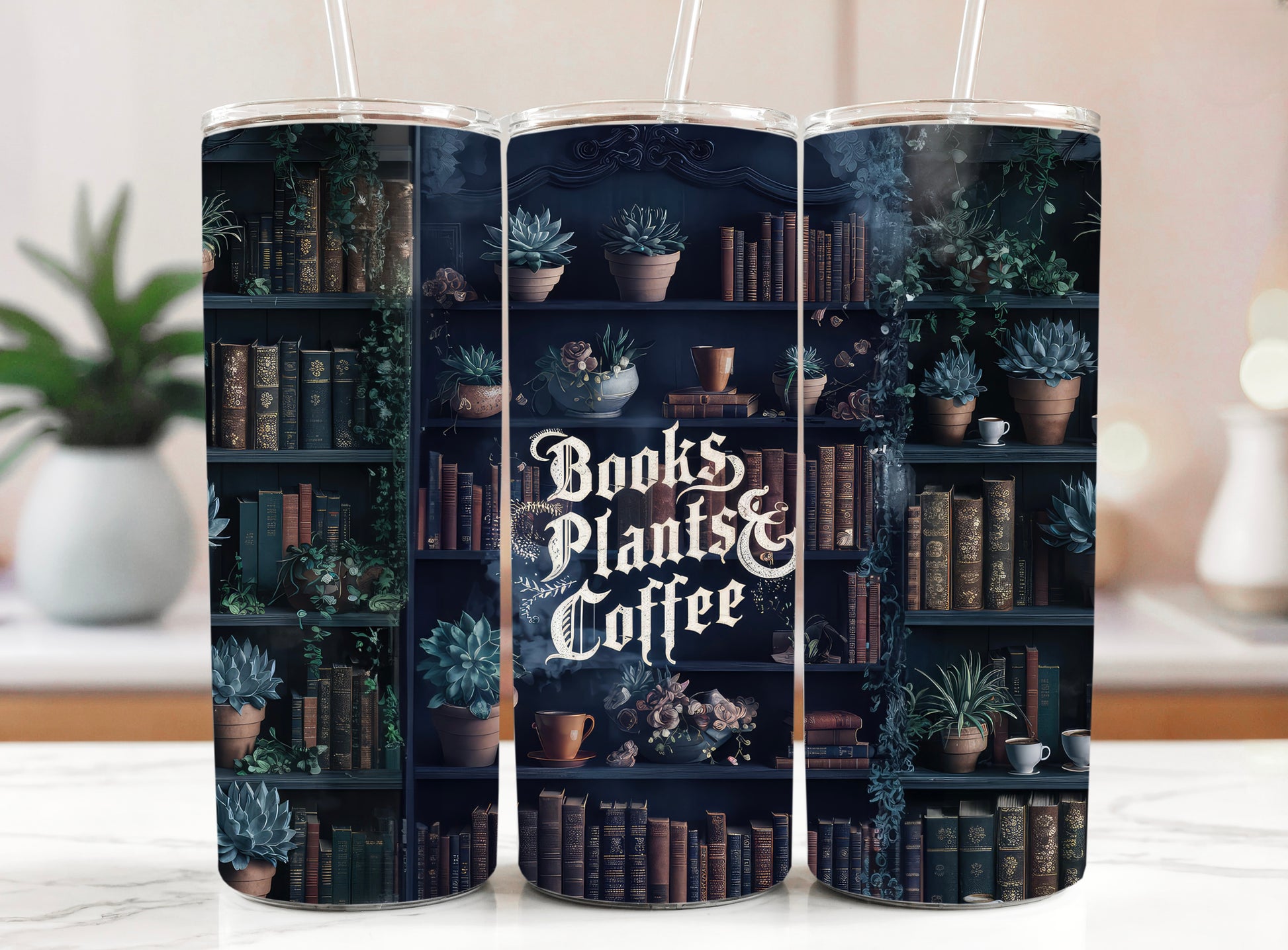 Books Plants Coffee 20oz Skinny Tumbler with Straw - Sippincity
