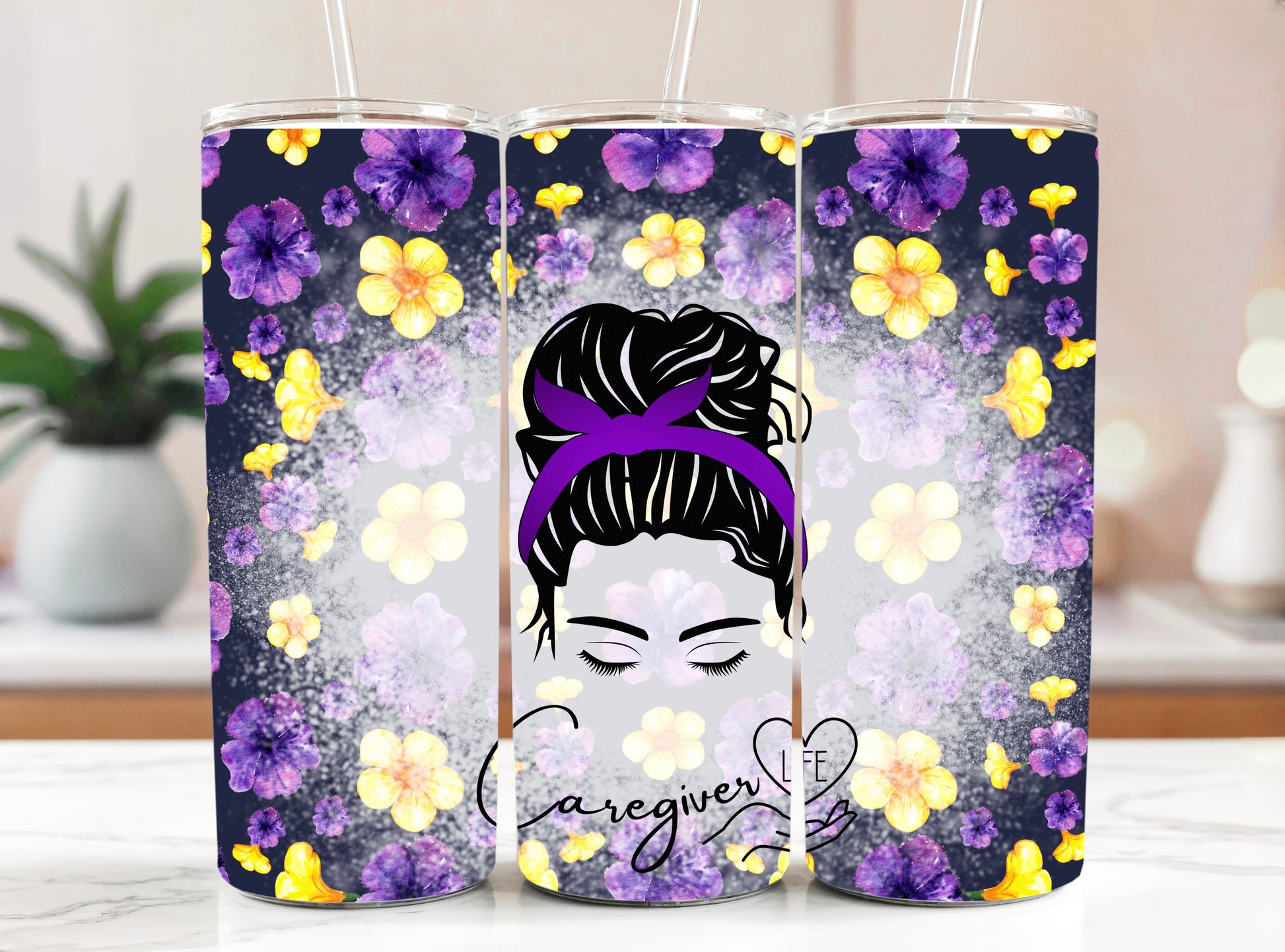 Caregiver Life 20 oz Skinny Tumbler – Messy Bun Design for Long Shifts - Sippincity