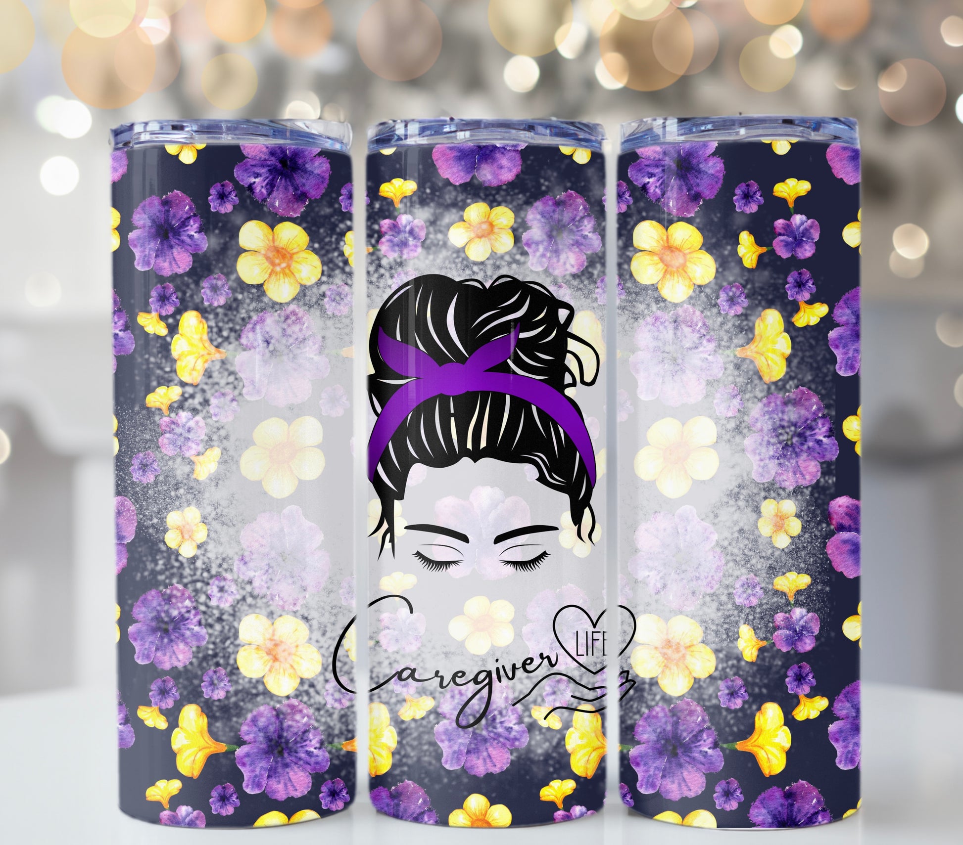 Caregiver Life 20 oz Skinny Tumbler – Messy Bun Design for Long Shifts - Sippincity