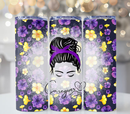 Caregiver Life 20 oz Skinny Tumbler – Messy Bun Design for Long Shifts - Sippincity