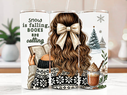 Cozy Winter Book Lover 20 oz Skinny Tumbler – Holiday Reading Vibes - Sippincity