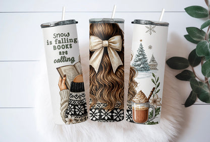 Cozy Winter Book Lover 20 oz Skinny Tumbler – Holiday Reading Vibes - Sippincity