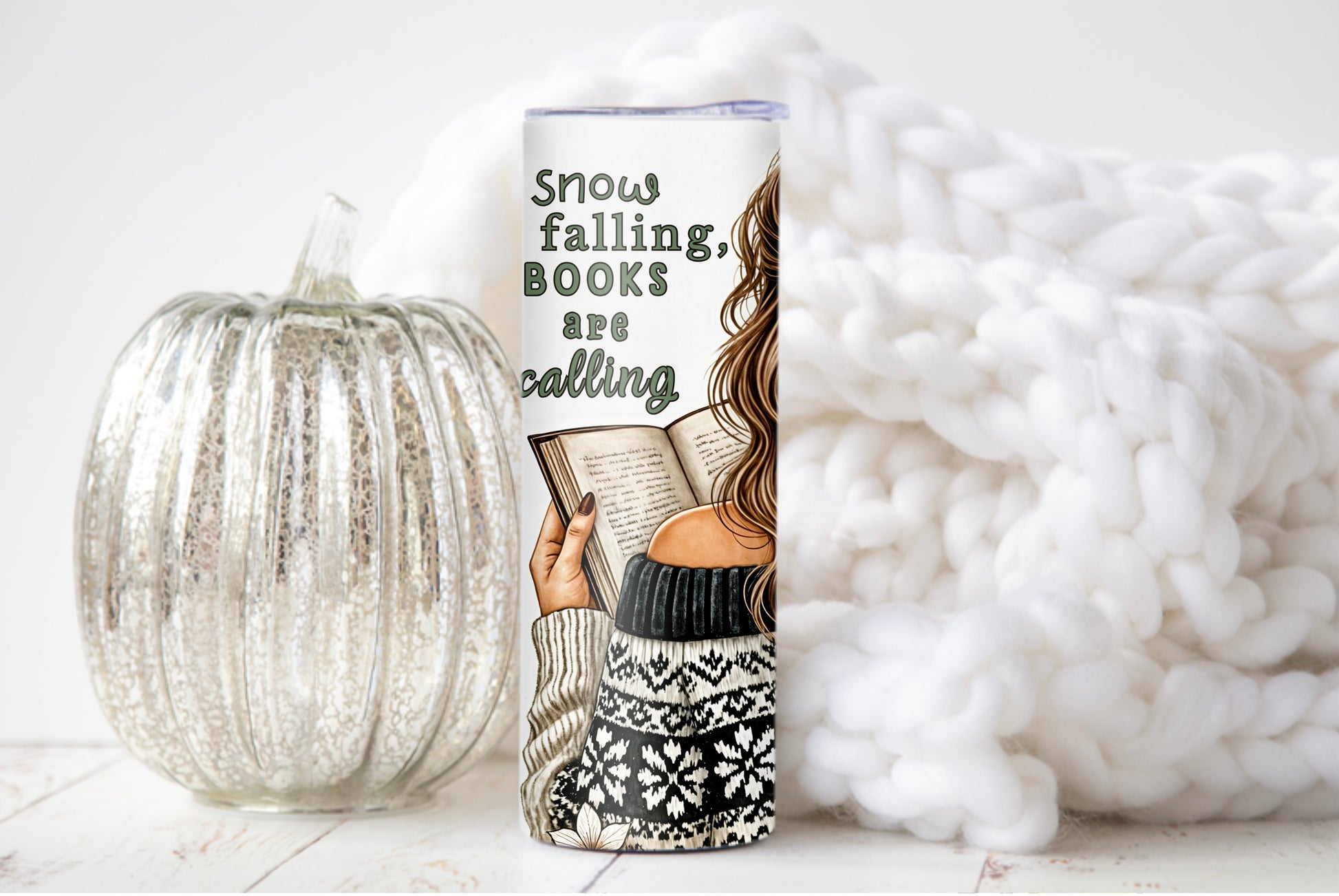 Cozy Winter Book Lover 20 oz Skinny Tumbler – Holiday Reading Vibes - Sippincity