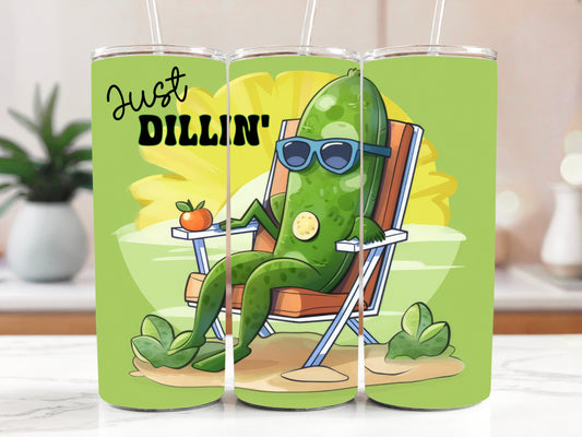 Dill Pickle Pun Tumbler - 20 oz Just Dillin’ Funny Gift - Sippincity