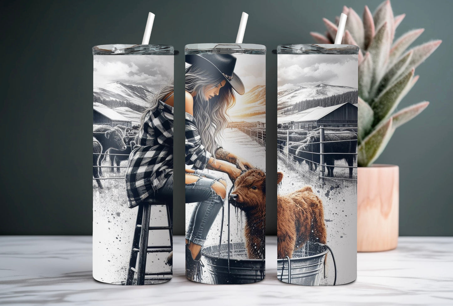 Farm Girl 20 oz Tumbler – Cute Highland Cow Coffee Cup for Western Women - Sippincity