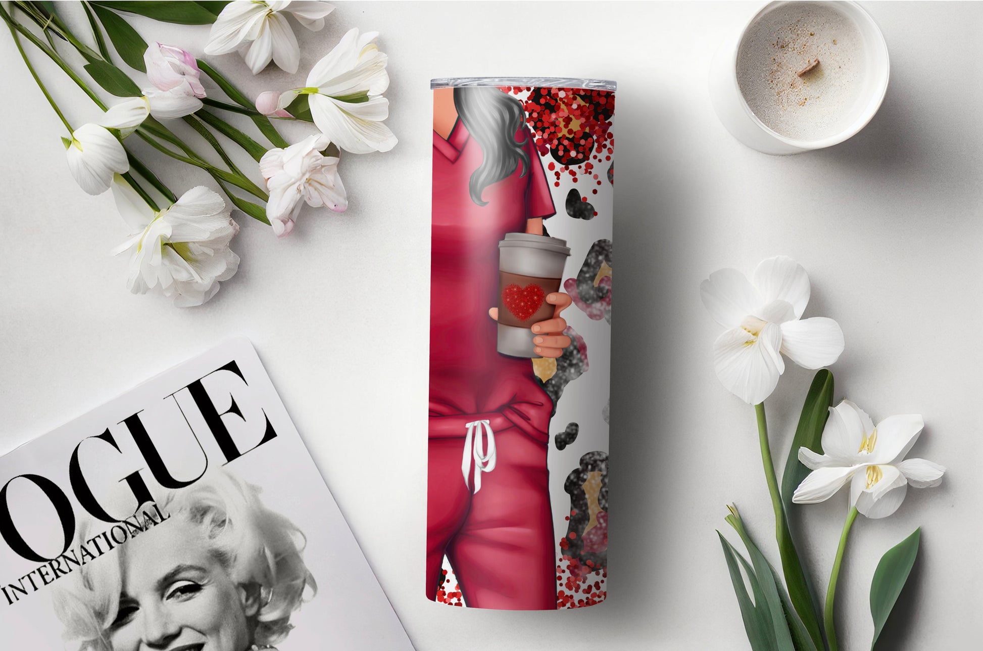 Funny Red Nurse Tumbler – 20 oz Skinny Insulated Cup with Leopard Glitter & Nutritional Facts - Sippincity