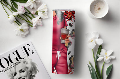 Funny Red Nurse Tumbler – 20 oz Skinny Insulated Cup with Leopard Glitter & Nutritional Facts - Sippincity