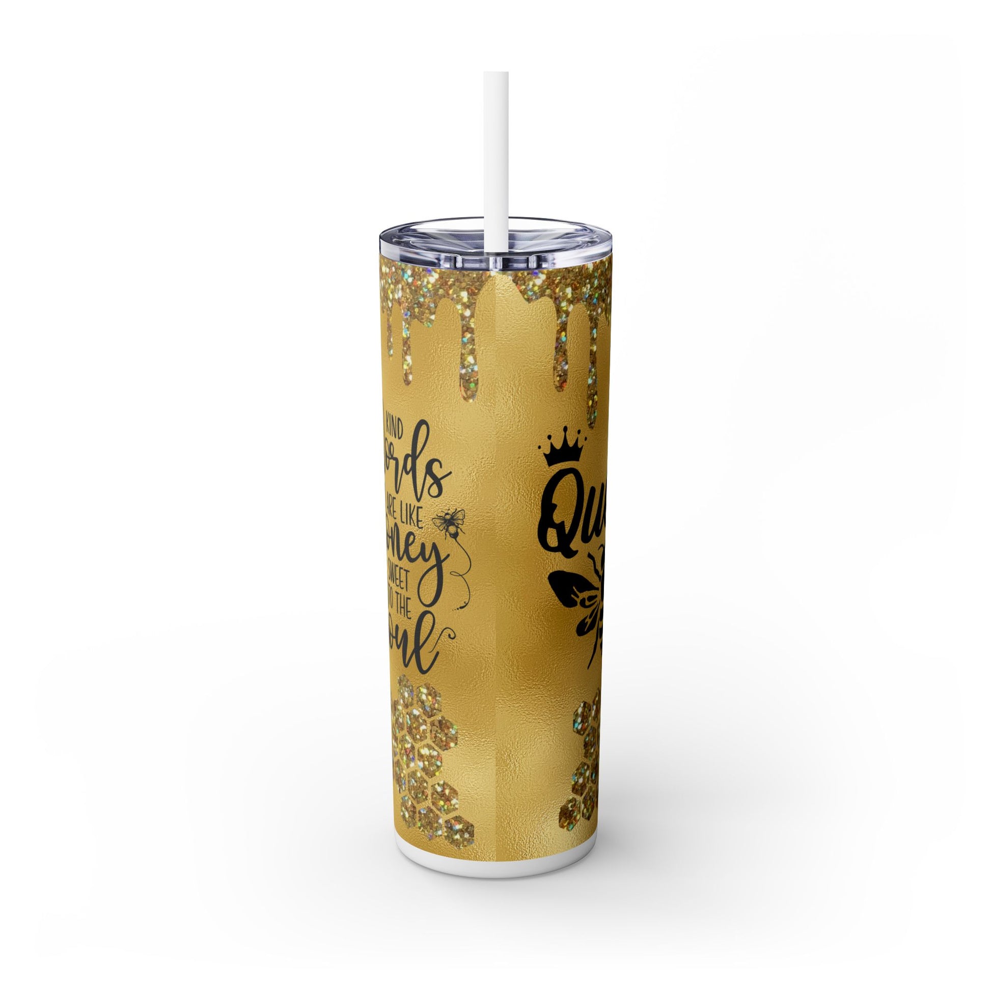 Gold Drip Bee Tumbler with Inspirational Quote - Kind Words Like Honey - Sippincity