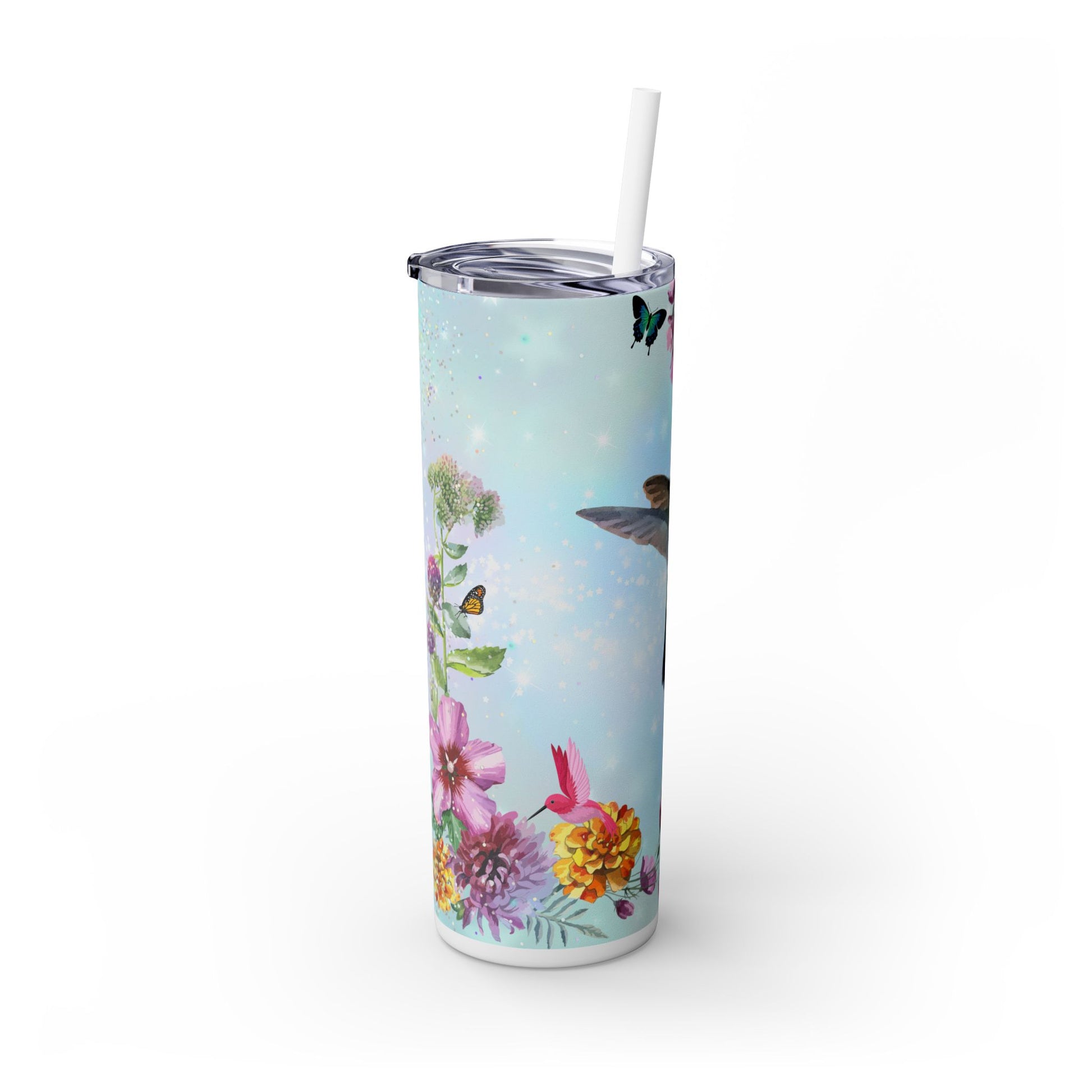 Hummingbird Floral Stainless Steel Skinny Tumbler - Butterfly Design - Sippincity