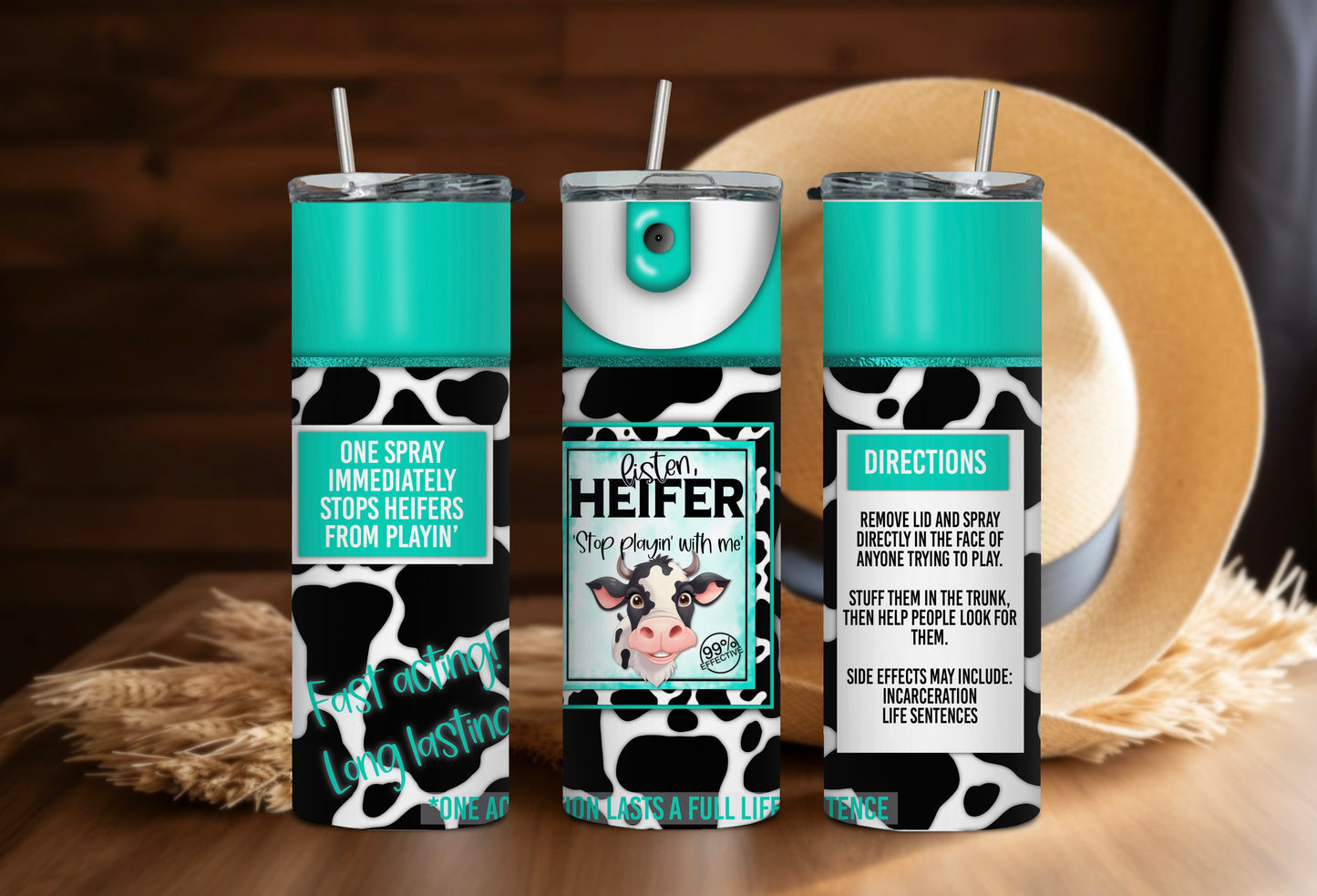Listen Heifer 20 oz Skinny Tumbler – Funny Cow Print Cup, Sassy Farm Gift, Western Country Drinkware - Sippincity