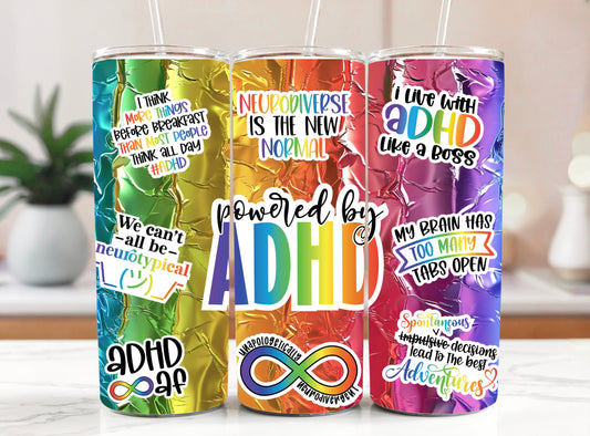 Powered by ADHD Tumbler - Neurodivergent Drinkware for Focus & Fun - Sippincity