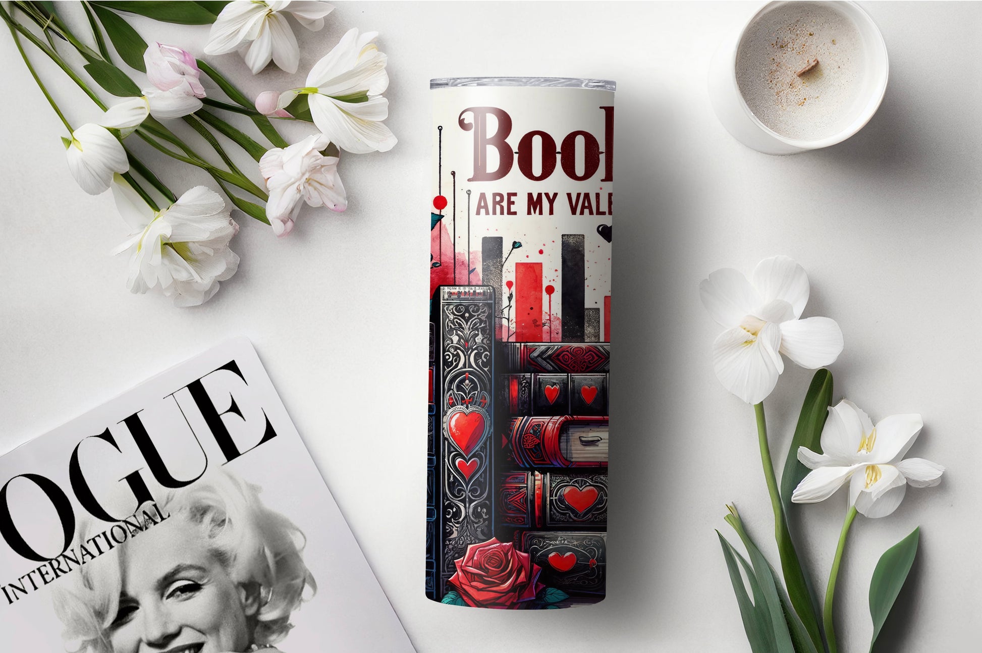 Romantic Book-Themed 20 oz Tumbler – Books Are My Valentine - Sippincity