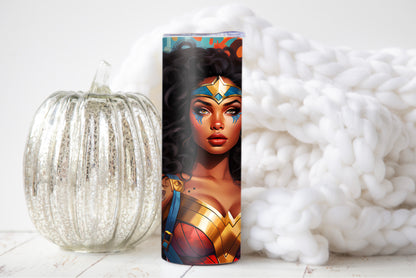Wonder Warrior 3D Graffiti Tumbler – Black Heroine Street Art Cup, 20 oz - Sippincity