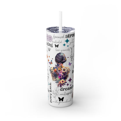 Positive Affirmation 20 oz Skinny Tumbler – Inspirational Butterfly Insulated Cup for Motivation & Self-Care - Sippincity