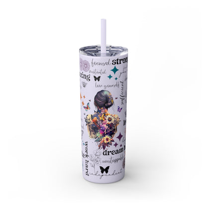 Positive Affirmation 20 oz Skinny Tumbler – Inspirational Butterfly Insulated Cup for Motivation & Self-Care - Sippincity