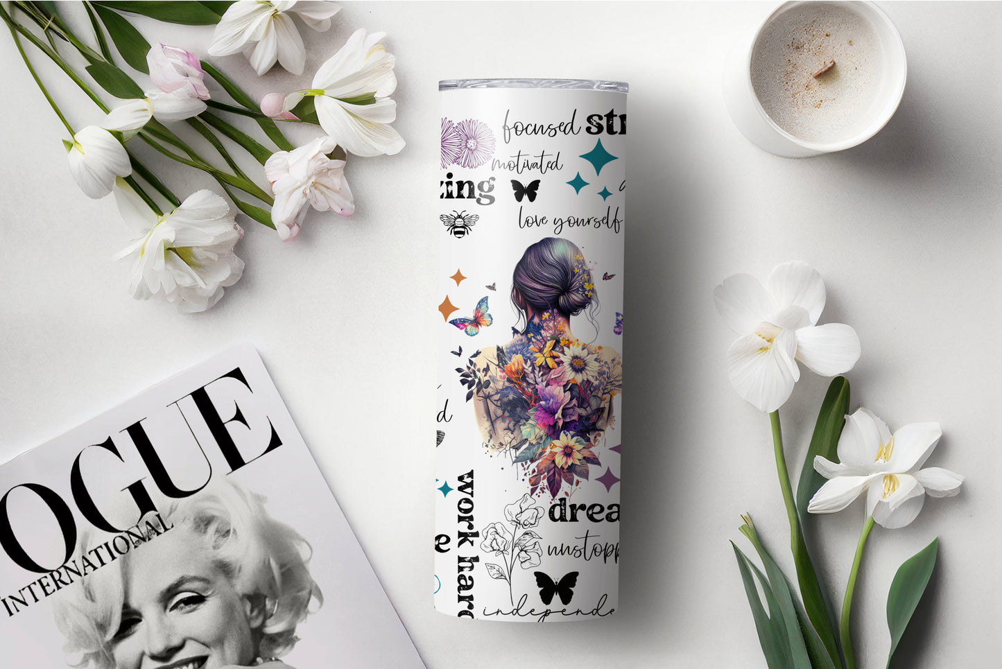 Positive Affirmation 20 oz Skinny Tumbler – Inspirational Butterfly Insulated Cup for Motivation & Self-Care - Sippincity