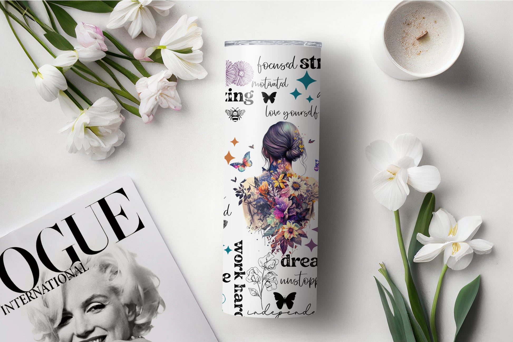 Positive Affirmation 20 oz Skinny Tumbler – Inspirational Butterfly Insulated Cup for Motivation & Self-Care - Sippincity