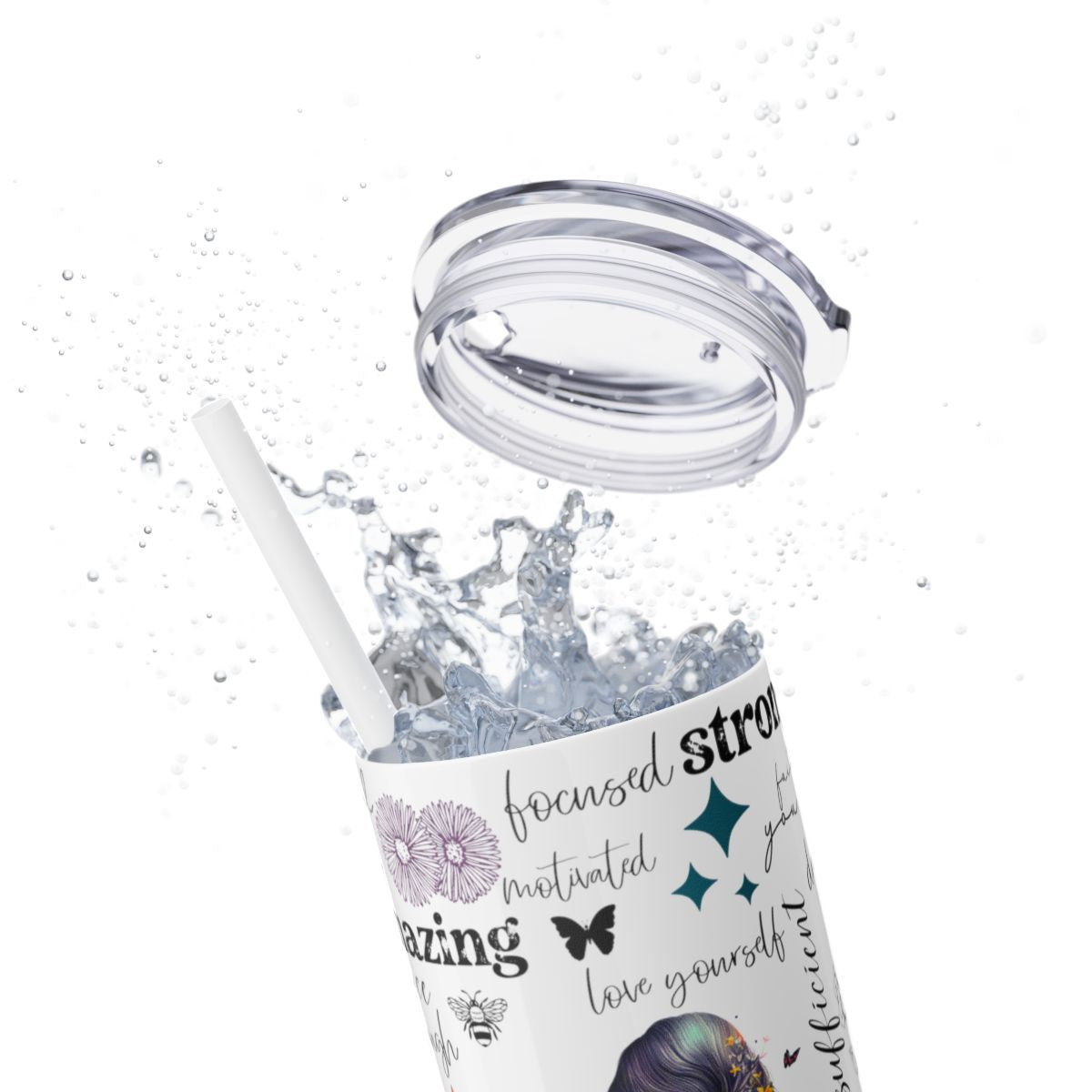 Positive Affirmation 20 oz Skinny Tumbler – Inspirational Butterfly Insulated Cup for Motivation & Self-Care - Sippincity