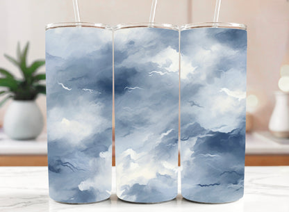 Stormy Sky Tumbler - 20oz Cloudy Blue Travel Cup for Coffee & Tea - Sippincity