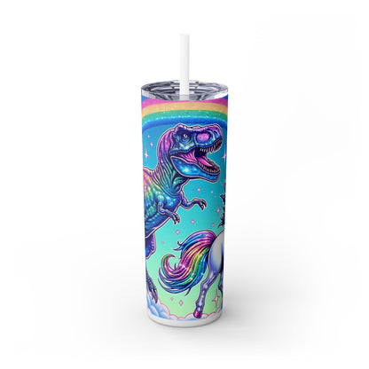 Funny T-Rex Dinosaur and Unicorn Rainbow 20 oz Skinny Tumbler – Perfect Gift Idea - Sippincity
