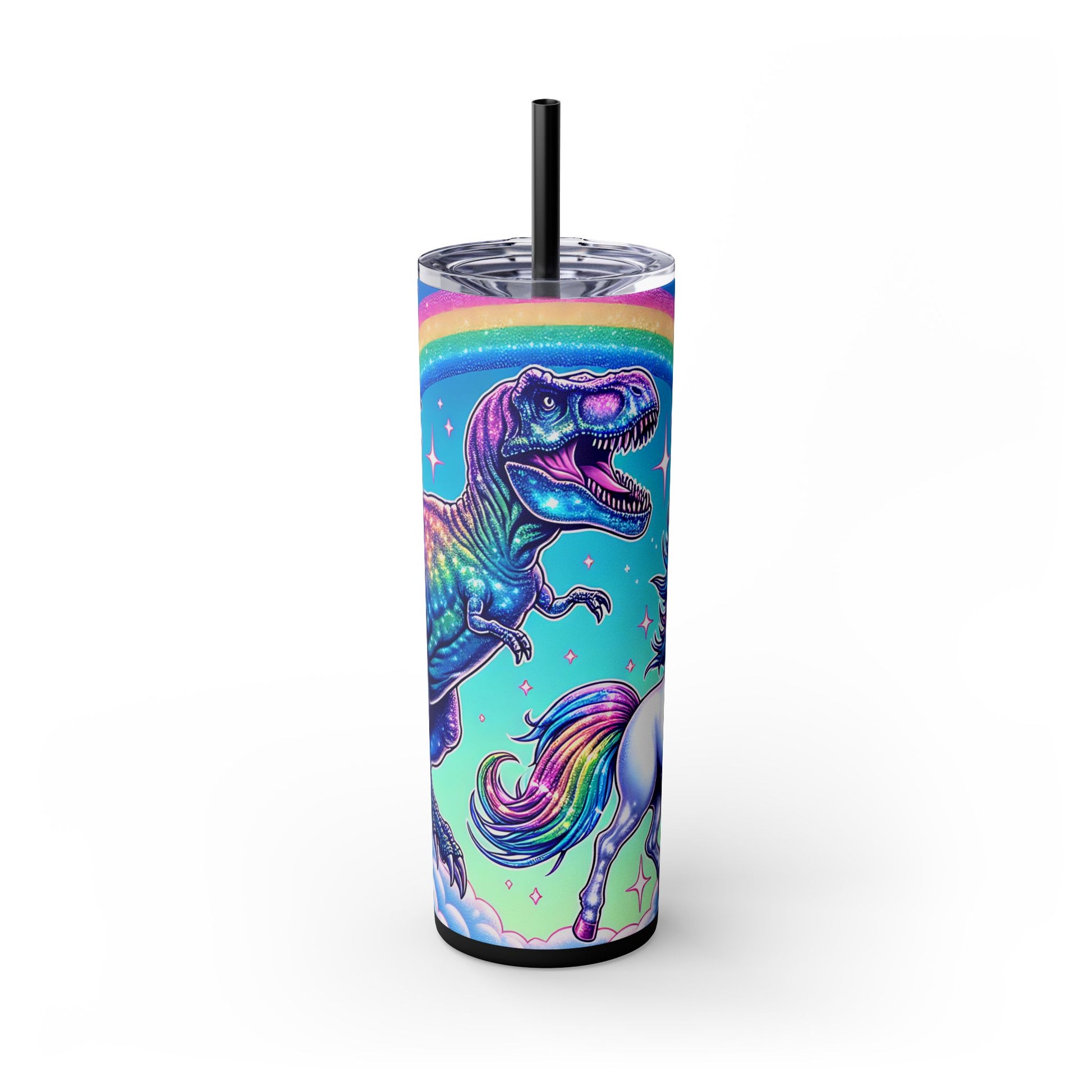 Funny T-Rex Dinosaur and Unicorn Rainbow 20 oz Skinny Tumbler – Perfect Gift Idea - Sippincity