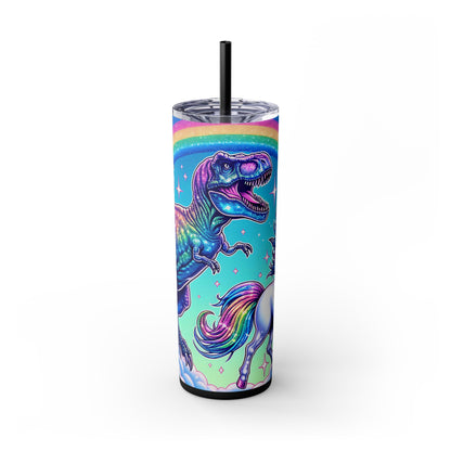 Funny T-Rex Dinosaur and Unicorn Rainbow 20 oz Skinny Tumbler – Perfect Gift Idea - Sippincity