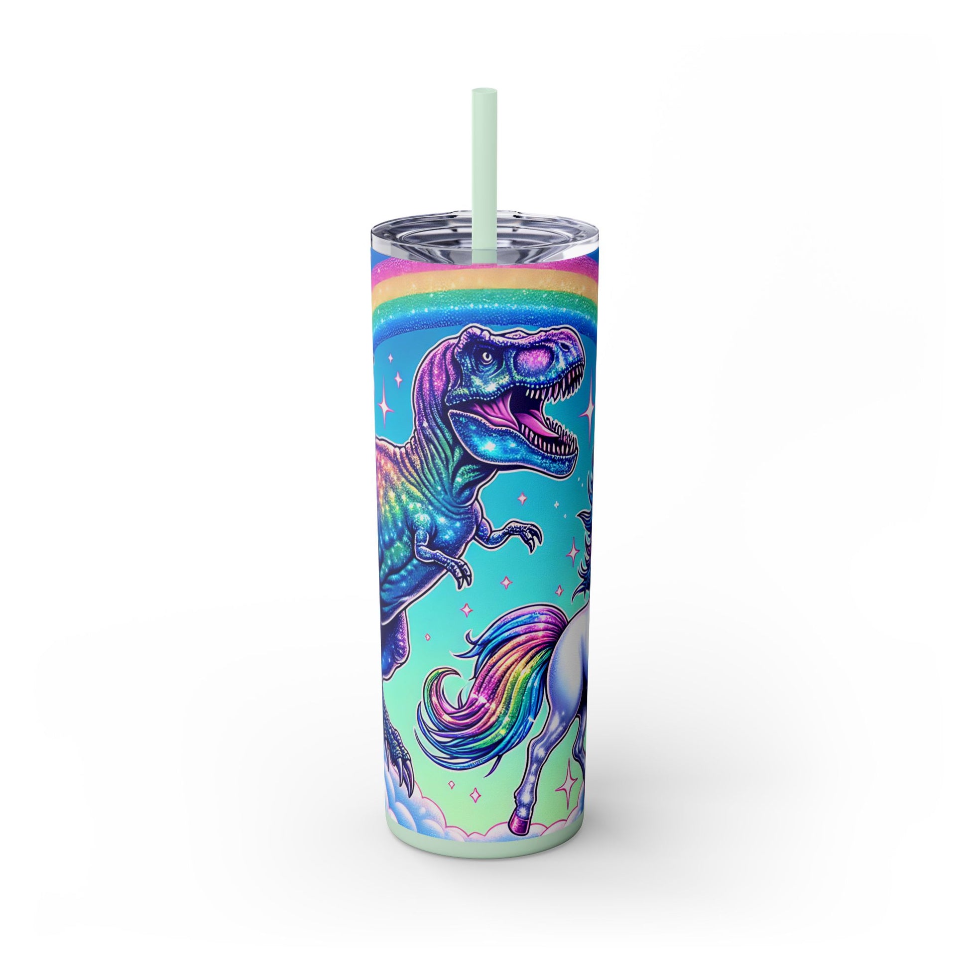 Funny T-Rex Dinosaur and Unicorn Rainbow 20 oz Skinny Tumbler – Perfect Gift Idea - Sippincity