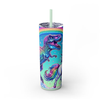 Funny T-Rex Dinosaur and Unicorn Rainbow 20 oz Skinny Tumbler – Perfect Gift Idea - Sippincity