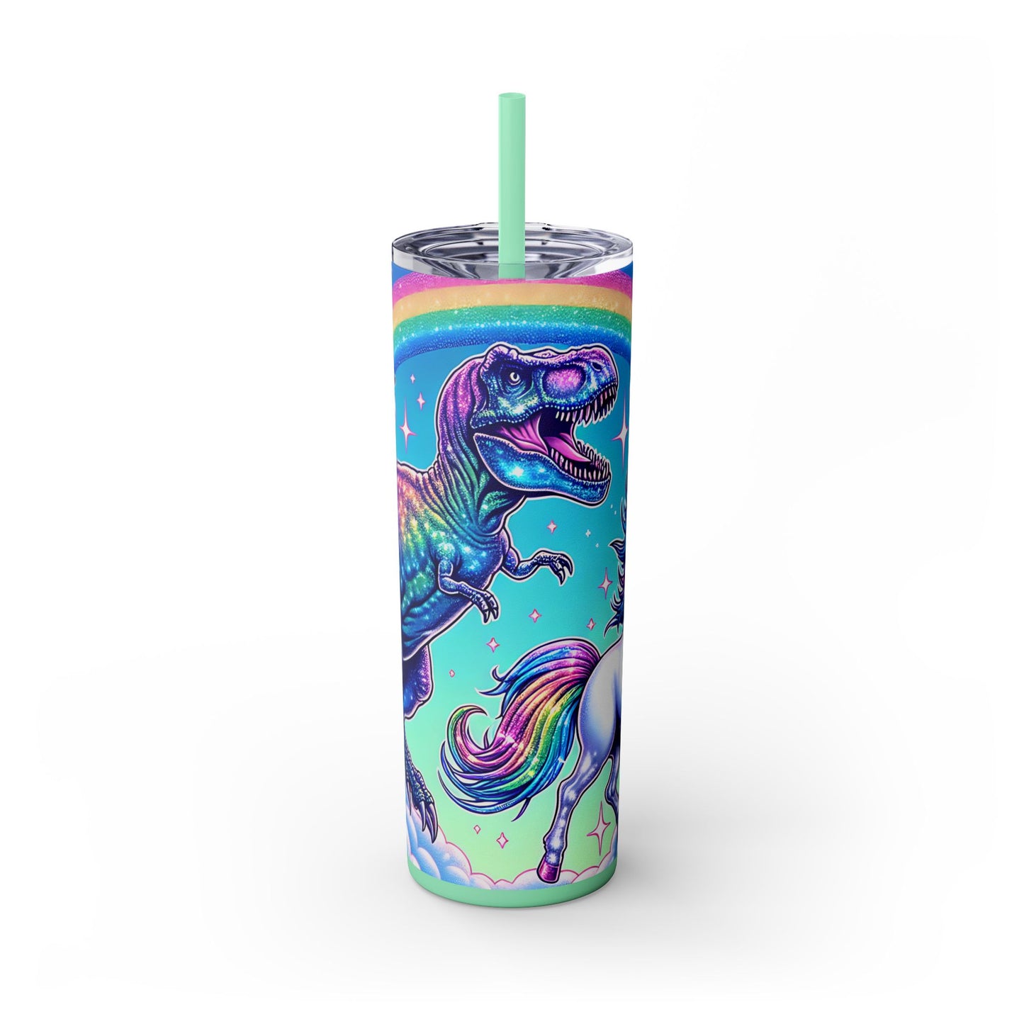 Funny T-Rex Dinosaur and Unicorn Rainbow 20 oz Skinny Tumbler – Perfect Gift Idea - Sippincity