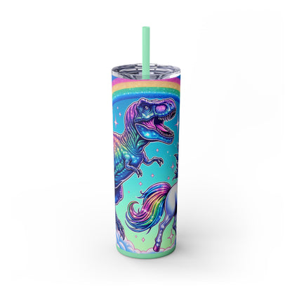 Funny T-Rex Dinosaur and Unicorn Rainbow 20 oz Skinny Tumbler – Perfect Gift Idea - Sippincity