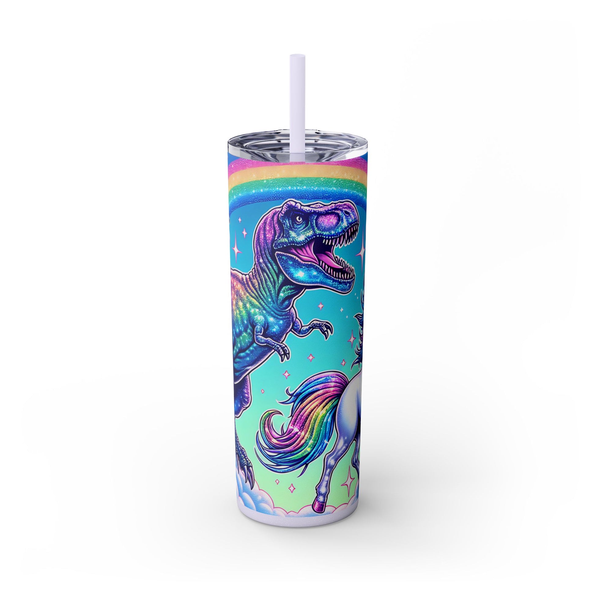 Funny T-Rex Dinosaur and Unicorn Rainbow 20 oz Skinny Tumbler – Perfect Gift Idea - Sippincity