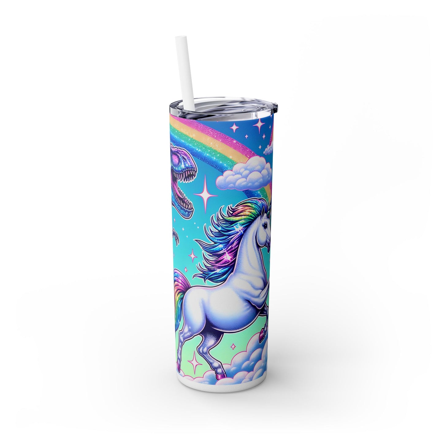 Funny T-Rex Dinosaur and Unicorn Rainbow 20 oz Skinny Tumbler – Perfect Gift Idea - Sippincity