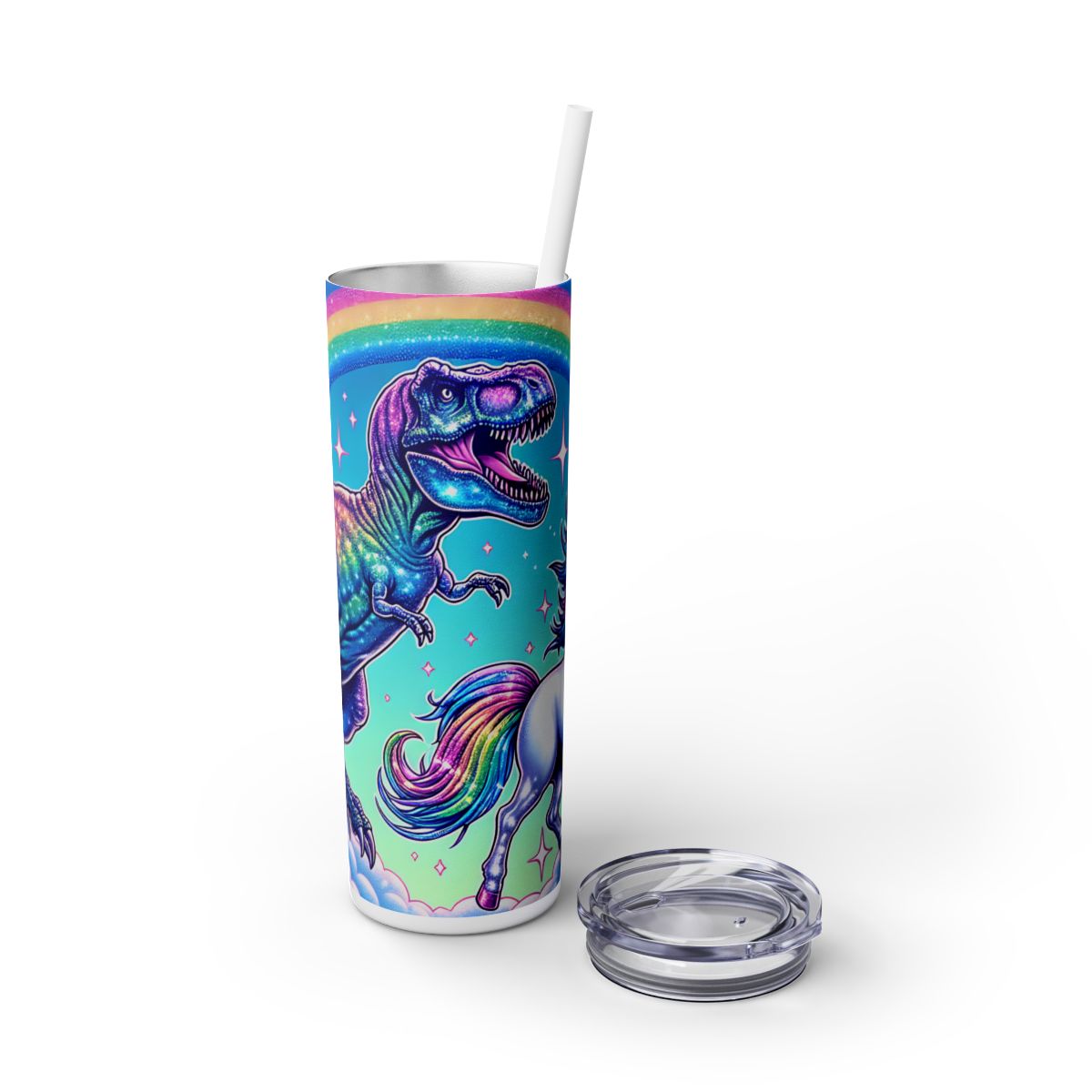 Funny T-Rex Dinosaur and Unicorn Rainbow 20 oz Skinny Tumbler – Perfect Gift Idea - Sippincity