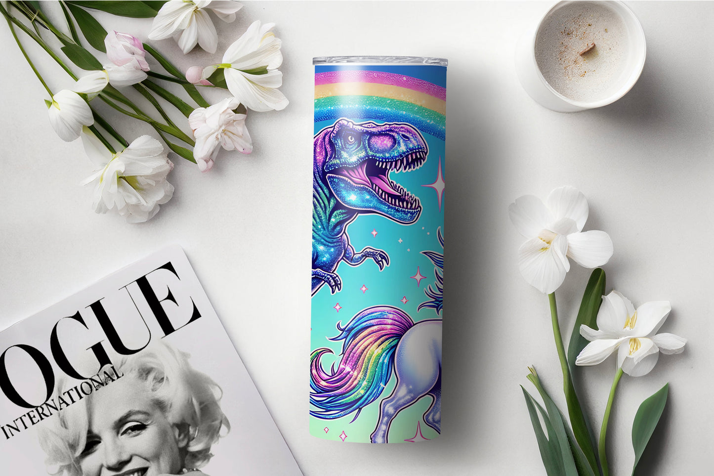 Funny T-Rex Dinosaur and Unicorn Rainbow 20 oz Skinny Tumbler – Perfect Gift Idea - Sippincity